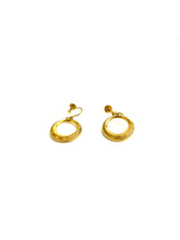 Vintage 9ct Yellow Gold Engraved Hoop Screw On Earrings