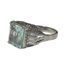 Platinum Aquamarine and Diamond Ring