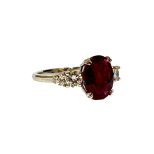 9ct White Gold Double Claw set Ruby and Brilliant cut Diamond Ring