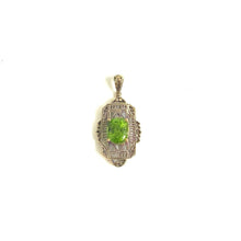 9ct Yellow Gold Peridot Filigree Deco Style Pendant