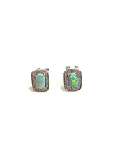 Vintage Modernist 14ct White Gold Opal and Diamond Studs