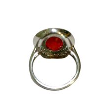 9ct White Gold Mexican Fire Opal, Emerald and Diamond Ring