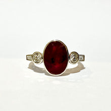 9ct White Gold, Ruby and Brilliant cut, Baguette cut Diamond Ring
