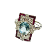 Aquamarine, Ruby and Diamond 9ct White Gold Ring