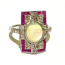 Opal, Ruby and Diamond 9ct White Gold Ring