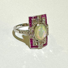 Opal, Ruby and Diamond 9ct White Gold Ring