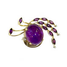 Large Amethyst Cabochon and Diamond 18ct Yellow Gold Brooch Pendant