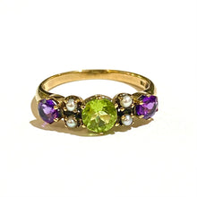 Peridot, Amethyst and Seed Pearl 9ct Yellow Gold Ring