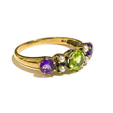 Peridot, Amethyst and Seed Pearl 9ct Yellow Gold Ring