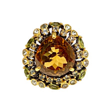 Sterling Silver Black Rhodium Plated Citrine, Green Tourmaline and Topaz Ring