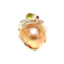 Sterling Silver Blister Pearl, Amethyst and Peridot Ring