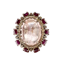 Sterling Silver Pink Tourmaline, Garnet and Diamond Ring
