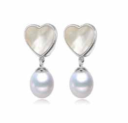 Cultured Pearl and Mother of Pearl Heart Earrings