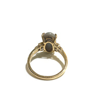 9ct Yellow Gold 2.3ct Solid Semi Black Opal and Diamond Ring