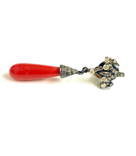 Rhodium Plated Momo Coral and Diamond Stud Drop Earrings