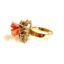 14ct Yellow Gold Coral and Ruby Ring