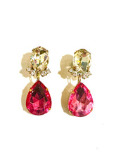 Czech Crystal White and Pink Clip On Earrings