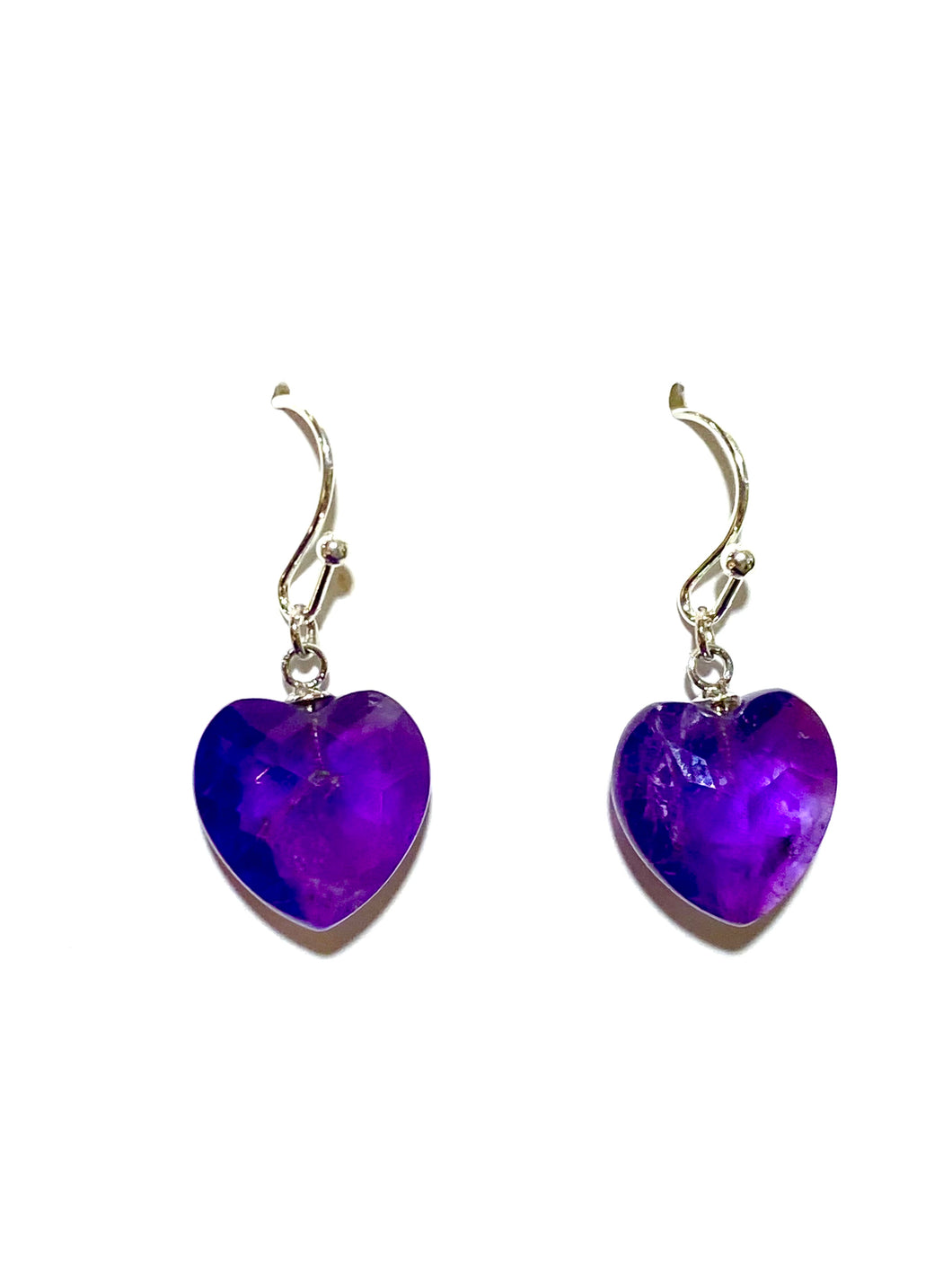 Amethyst Heart Shaped Chequer +board faceted Sterling Silver Drop earrings