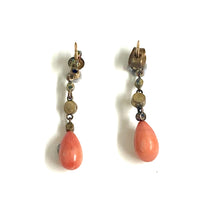 9ct Gold Coral, Diamond and Seed Pearl Stud Drop Earrings