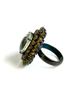 Sterling Silver Black Rhodium Plate Citrine and Rock Crystal Ring