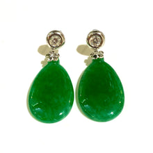 18ct White Gold Jade and Diamond Drop Earrings