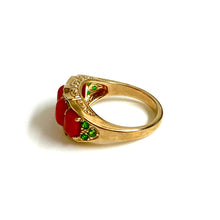 9ct Yellow Gold Coral and Chrome Diopside Bridge Ring