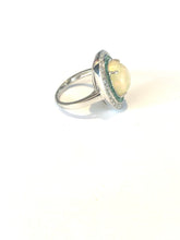 9ct White Gold Opal, Diamond and Emerald Ring