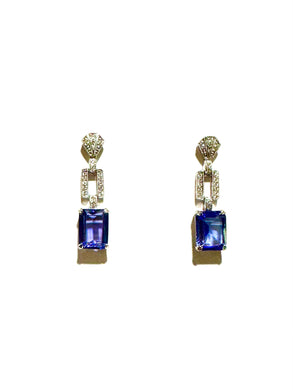 9ct White Gold Tanzanite and Diamond Drop Earrings