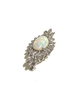 18ct White Gold Solid Opal and Old Cut Diamond Brooch