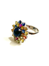 Sterling Silver Star Sapphire and Multi-Coloured Sapphire Ring