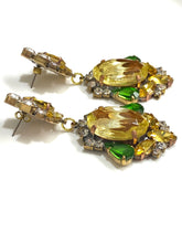 Green and Yellow Crystal Drop Earrings
