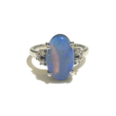 9ct White Gold Solid Black Opal and Diamond Ring