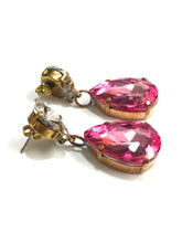 Pink and White Crystal Drop Earrings