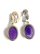 Sterling Silver Cabochon Amethyst Clip On Earrings