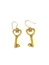Brass Heart Key Earrings
