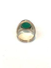 Sterling Silver Green Onyx Engraved Band Ring
