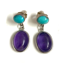 Sterling Silver Turquoise and Cabochon Amethyst Earrings