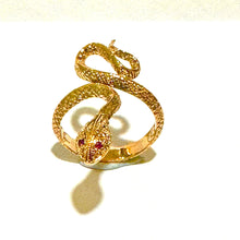 9ct Yellow Gold Snake Ring with Ruby Eyes