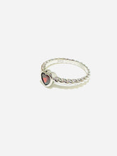 Sterling Silver Rope Band Heart-Shaped Garnet Ring