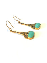 Brass and Blue Enamel Drop Earrings
