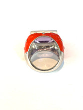 Sterling Silver Enamel, CZ and Amethyst Ring