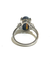 9ct White Gold Solid Black Opal and Diamond Ring
