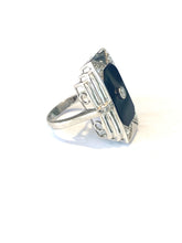 9ct White Gold Onyx and Diamond Ring
