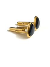 Sterling Silver Gold Plate and Black Cabochon Onyx Triangle Cufflinks