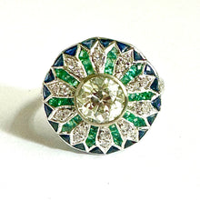 9ct White Gold Diamond, Emerald and Sapphire Ring