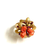 14ct Yellow Gold Coral and Ruby Ring