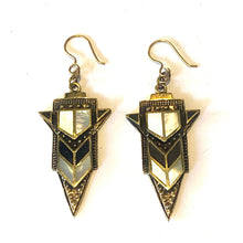Brass Mother of Pearl and Black Enamel Earrings