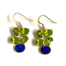 Sterling Silver Gold Plate Australian Opal and Peridot Earrings