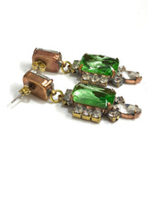 Green and White Crystal Drop Earrings