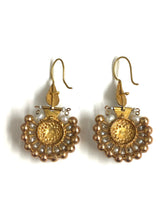 14ct yellow Gold Seed Pearl and Turquoise Etruscan Earrings